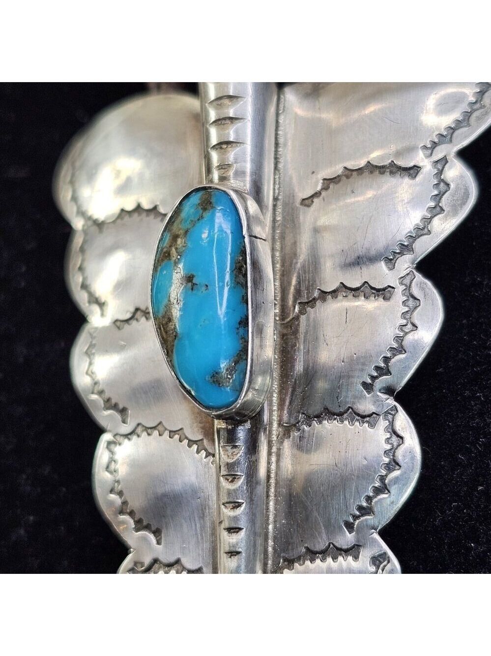 Navajo Turquoise Sterling Silver Bolo Tie Large Butterfly Signed HW. USA - Picture 4 of 12